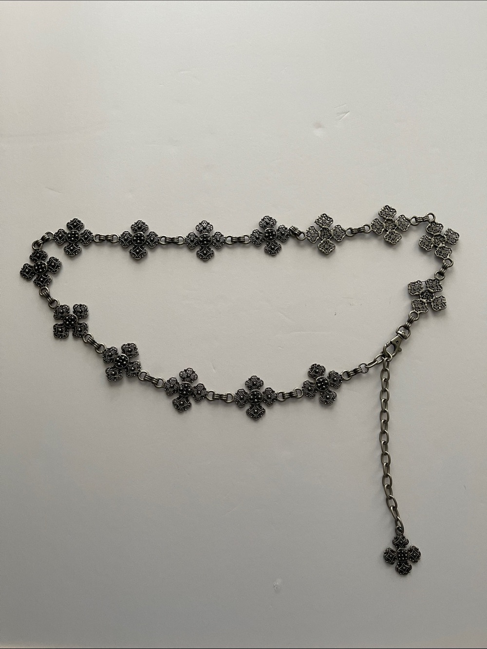 Vintage 90s goth style pewter filigree chain belt